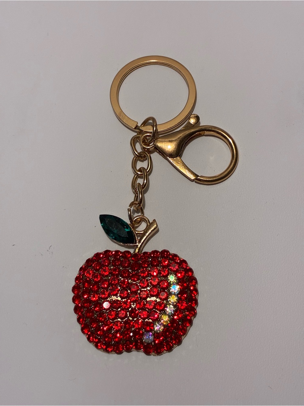 Gold-Tone Red Crystal Apple Keychain Charm New Without Tags